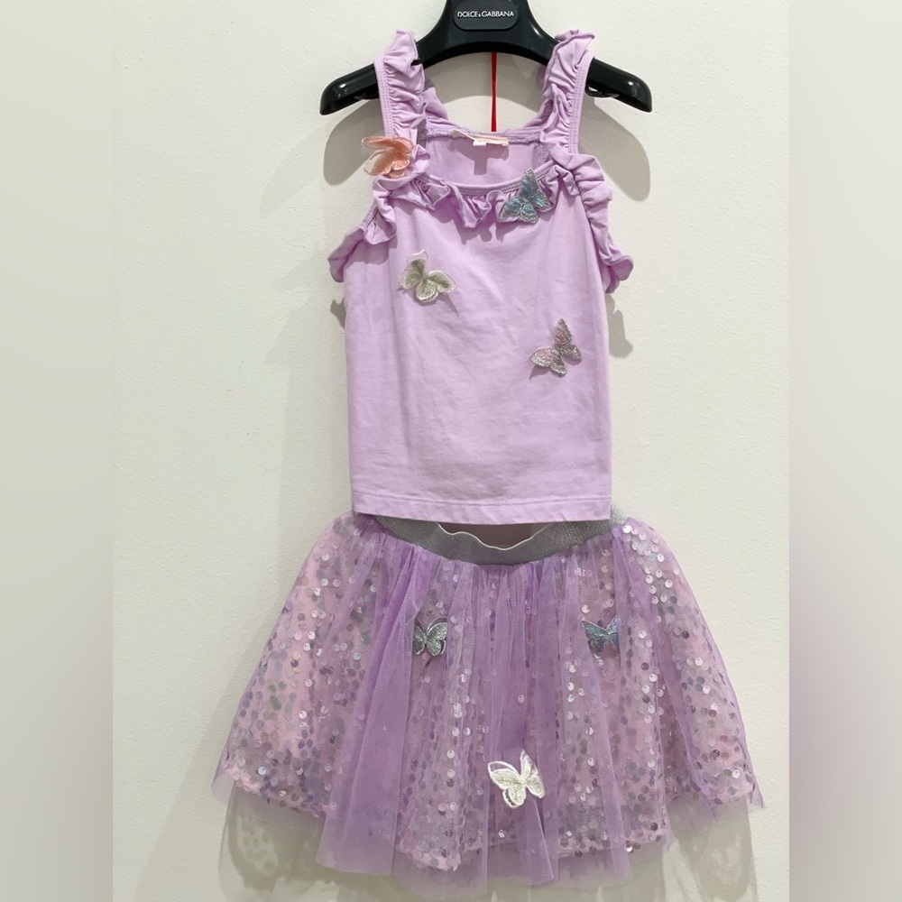 SARA by Sara Sara. Baby Girl's Butterfly Appliqué Tank Top and sequin skirts.
